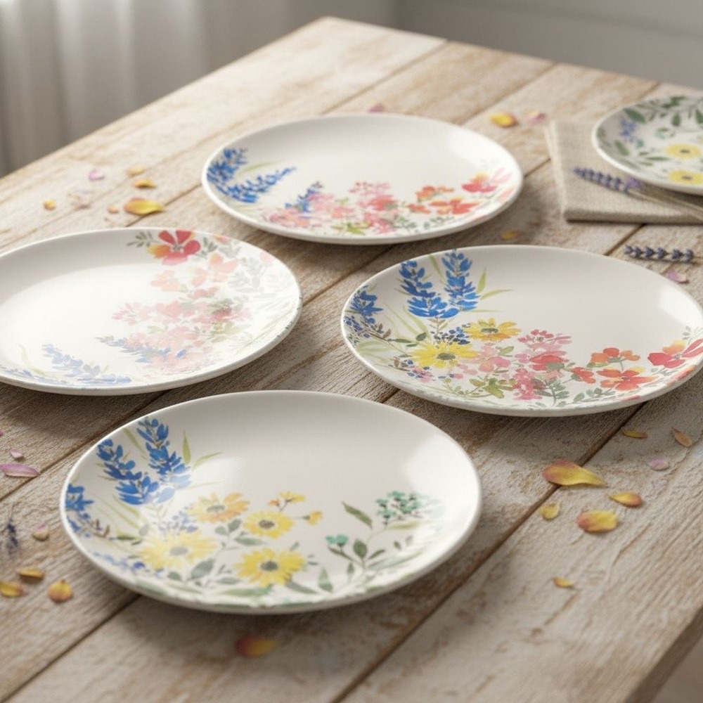 SHABBY CHIC MELAMINE Floral 9" Salad Plates Set of 4
